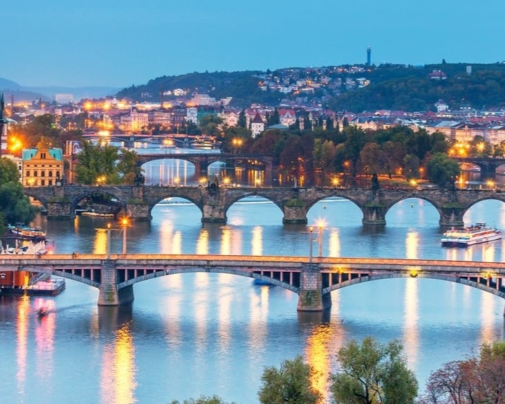 Historic bridges of Prague stretching across the Vltava River